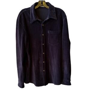 Criquet Mens Navy "The Velour Pearl Snap" Button Up Wide Wale Knit Top size L